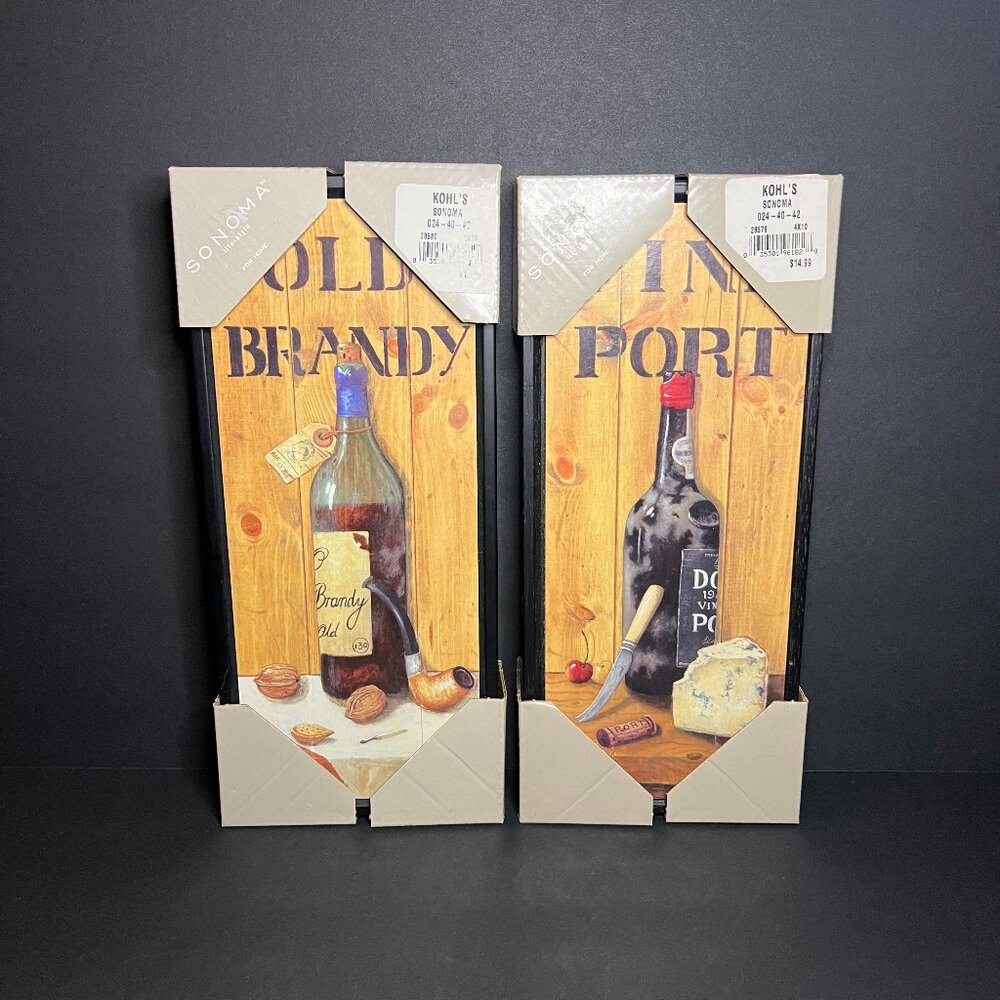 Set of 2 Mid Gordon Old Brandy & In Port Wine Bar Wooden Wall Art Plaques 10.5"